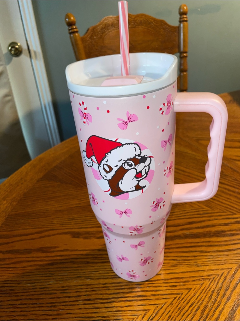 Buc-ee's Christmas Tumbler, Pink Bow Design, 40 oz, Holiday Collection